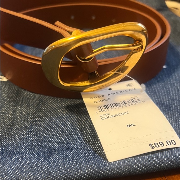 Good American Brown Leather Belt with Gold Buckle - Picture 3 of 5